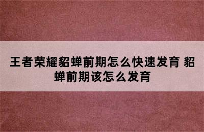 王者荣耀貂蝉前期怎么快速发育 貂蝉前期该怎么发育